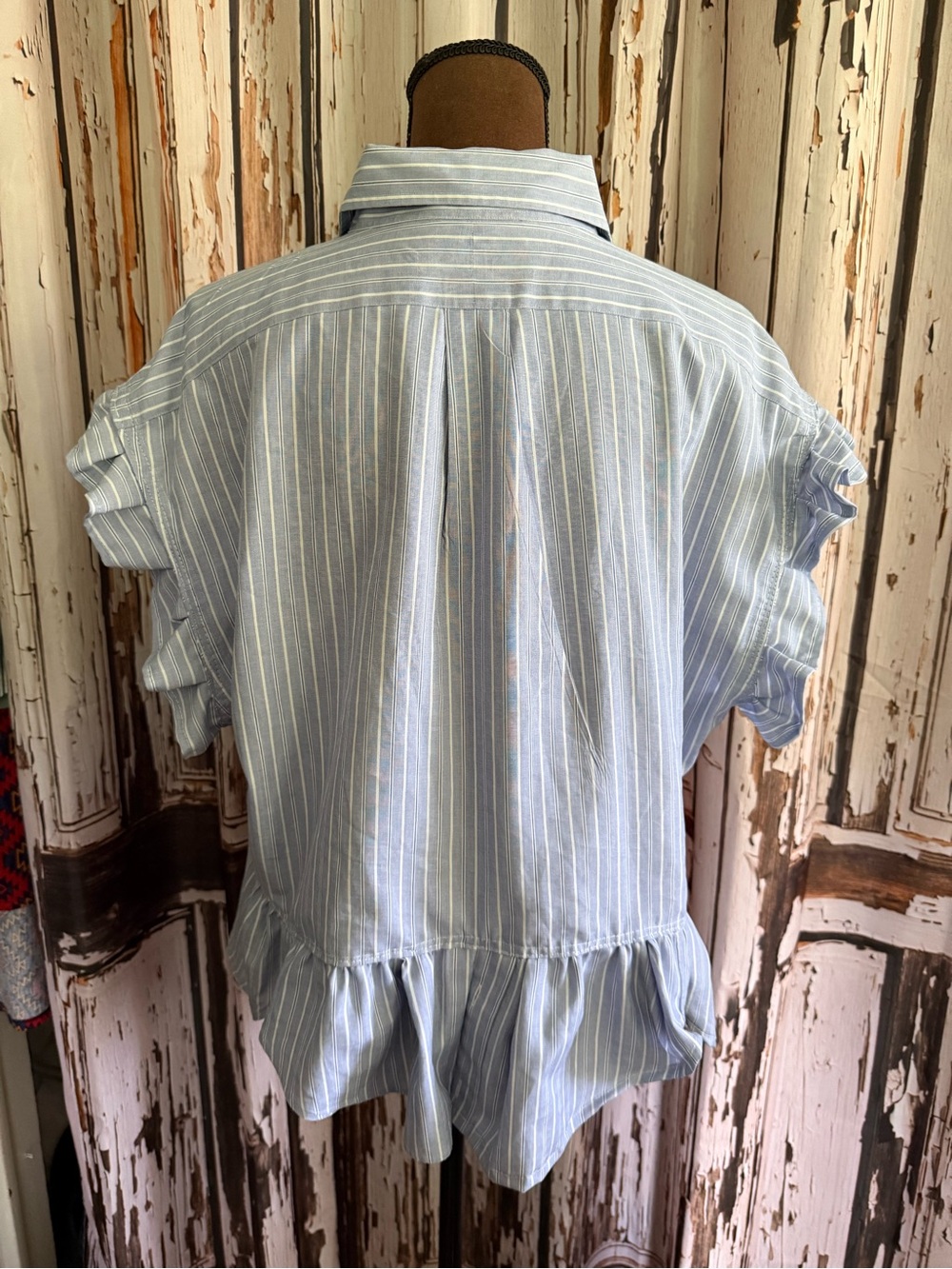 Reworked upcycled Ralph Lauren large Striped Ruffle button down shirt - Picture 8 of 13